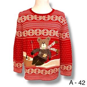 CJ Banks Limited Edition 2010 2X Ugly Christmas Sweater Teddy Bear Skiing